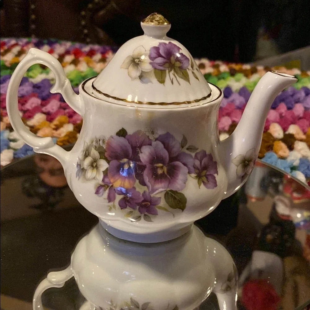 Vintage mini Floral White and Purple Teapot